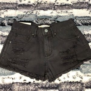 Black denim shorts